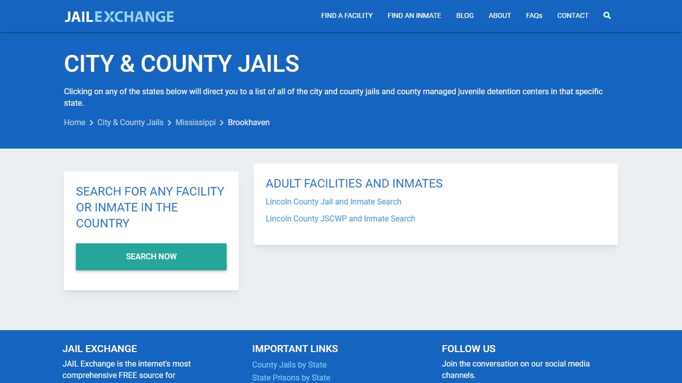 City & County Jails | Mississippi | Brookhaven | JailExchange